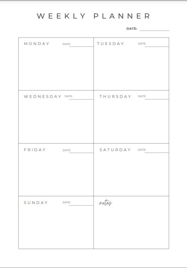 editable weekly planner